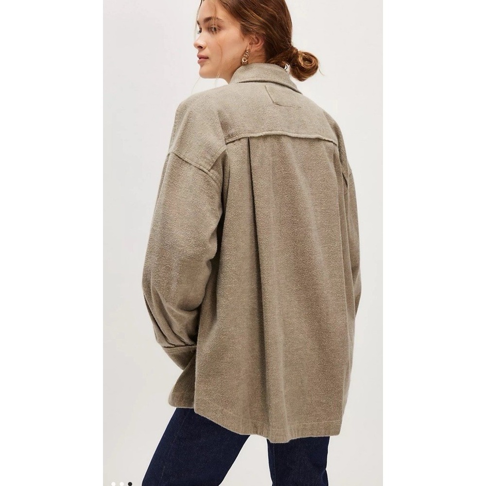 Free People We the Free Size Small Peached Twill Relax Shirt Jacket Green Combo - Picture 3 of 13